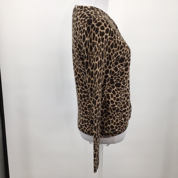 Ann Taylor Brown Animal Print Knit Cardigan Womens XS Merino Wool Sweater Angora - Picture 6 of 12